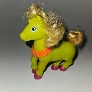 Chap Mei Neon Yellow/Green-ish Pony Horse Toy Brushable Tail Pink Hooves Orange